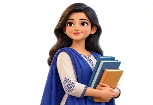 A teacher holding a stack of books
